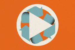 thriller de crimen - Recycle symbol superimposed on a streaming play button