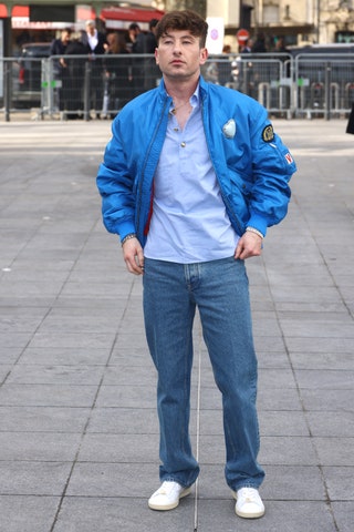 Semana de la Moda de París - Image may contain Andrew James Allen Clothing Pants Jeans Person Standing Coat Jacket Footwear Shoe and Adult